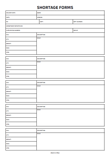DHL Shortage Forms (Multiples of 10)