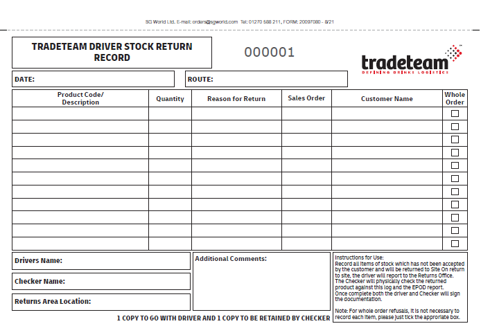DHL Trade Team Stock Return Books A5 (Multiples of 10)